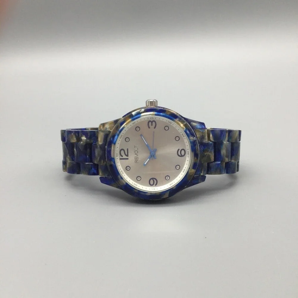 Revolt Womens Watch 39mm Blue Pearlized Silver Dial RT40069-L New Battery 6.75